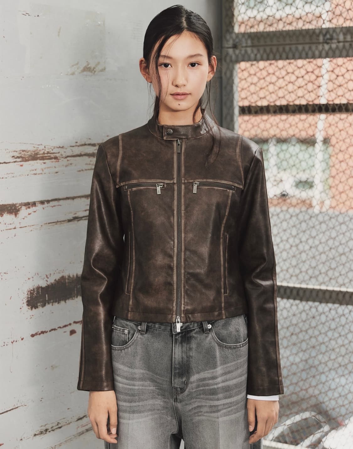 빈티지 레더 바이커 자켓 상품이미지1
