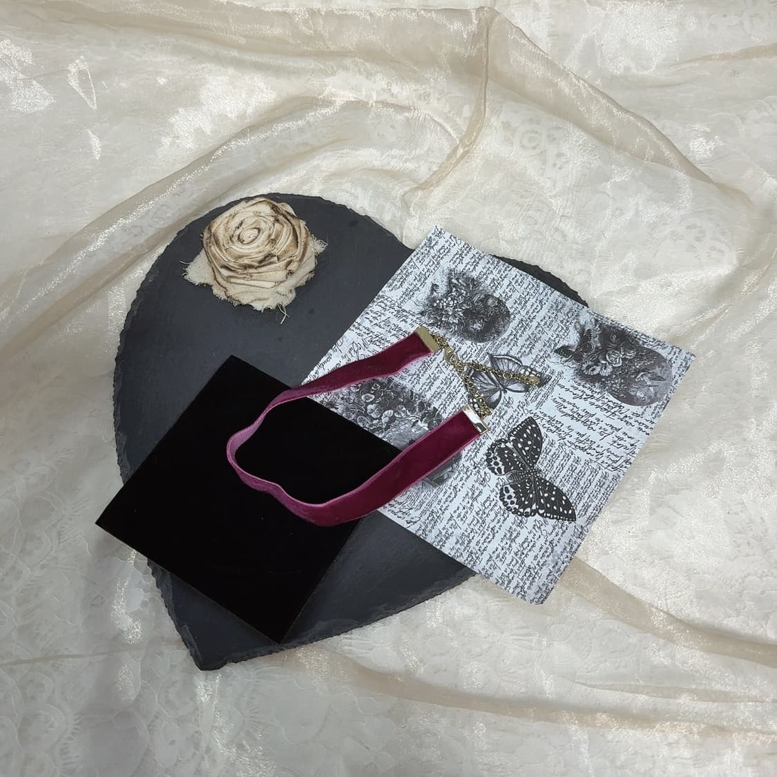 빈티지 미국 Baublebar 보라핑크 벨벳 초커 목걸이 상품이미지2