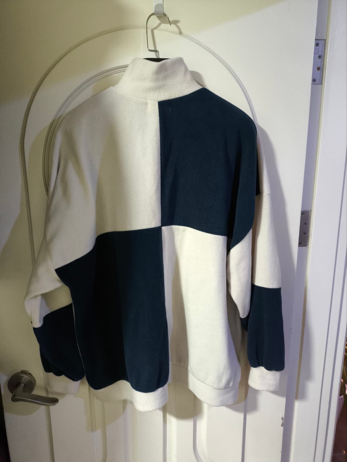 오버핏F 블럭 체커보드 후리스 반집업 상품이미지7