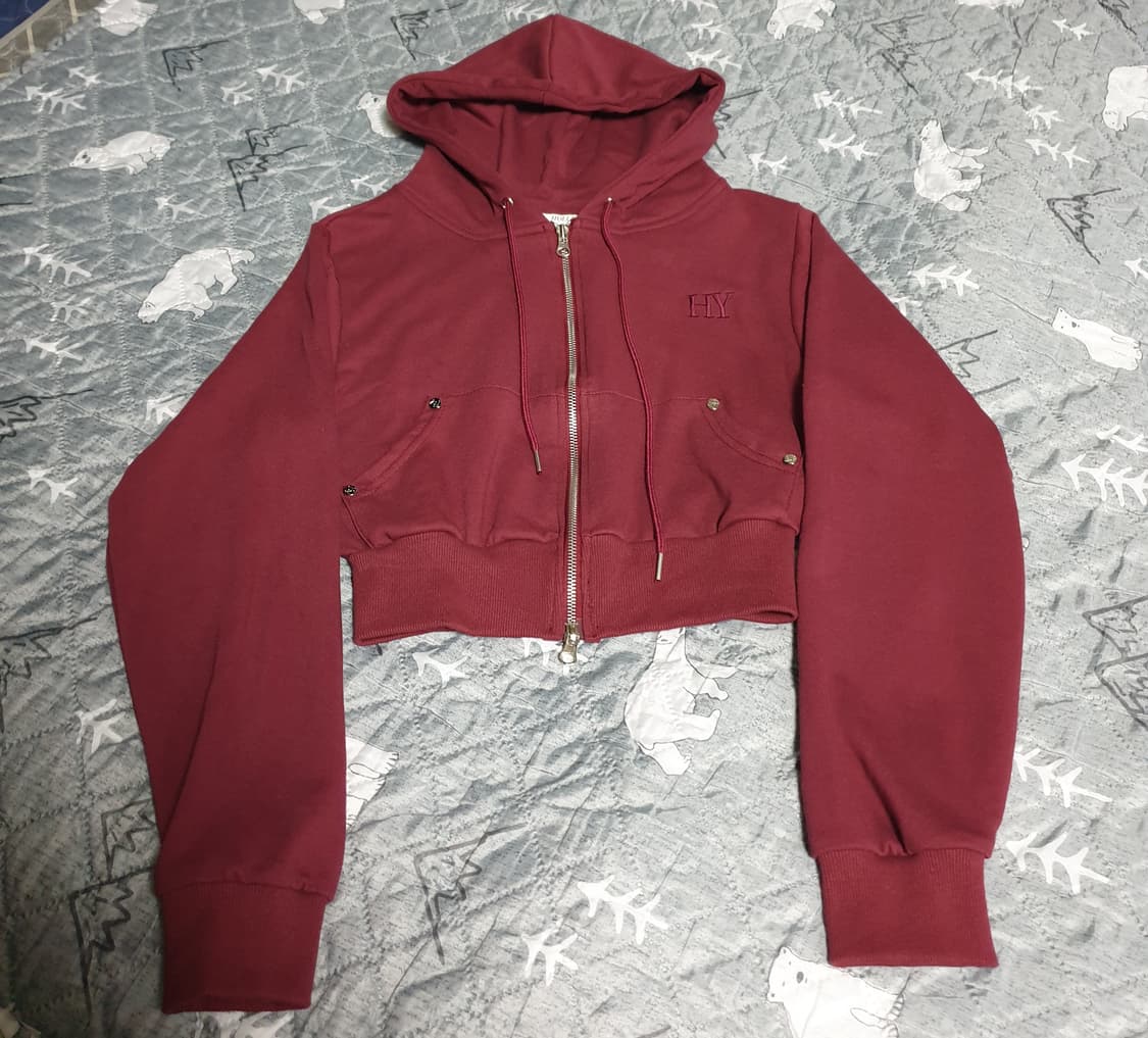 HOLLY 메이드 크롭 후드짚업 와이드팬츠 스웨트 상하의 버건디(F) 상품이미지1