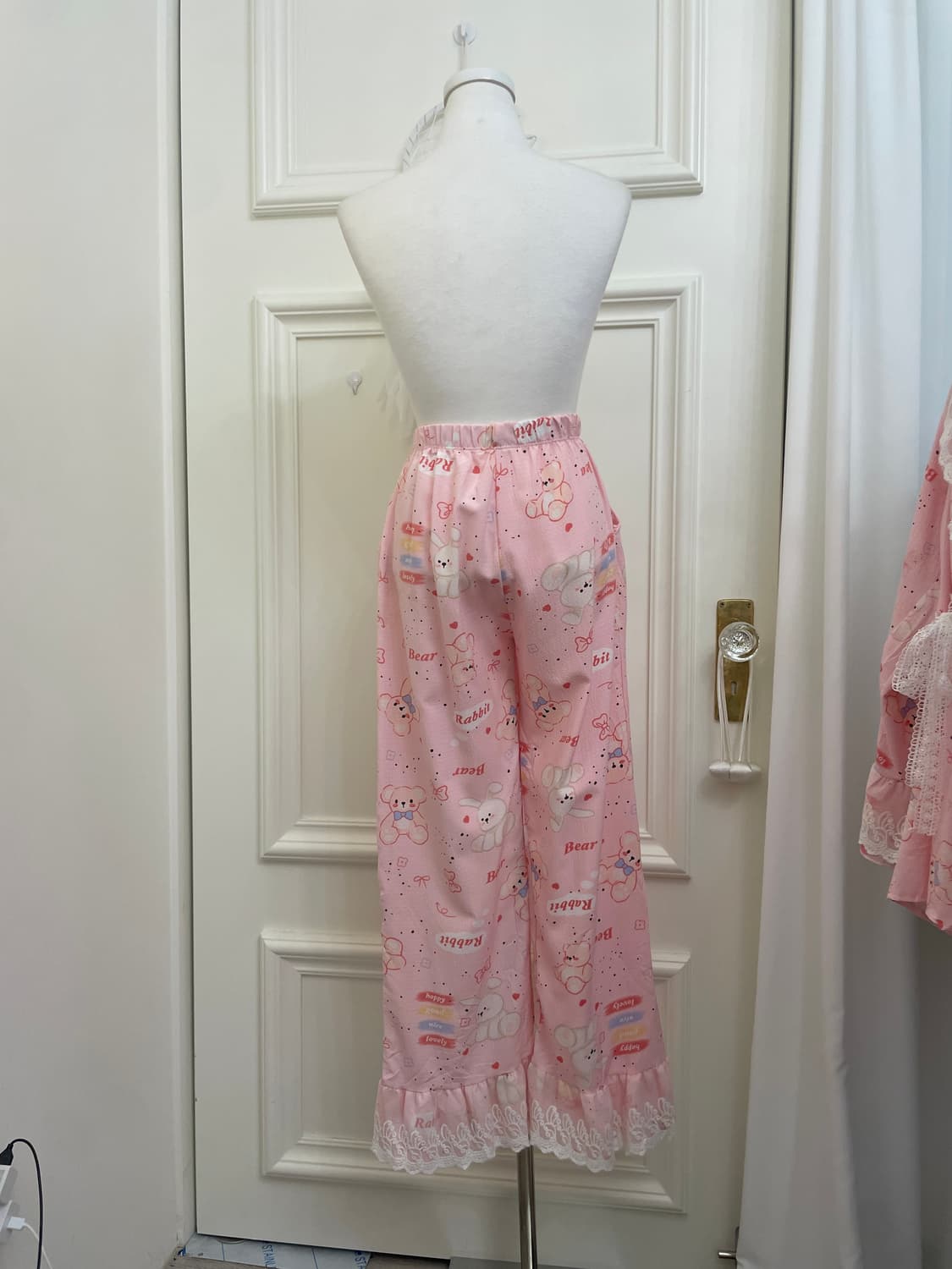 pink lace point bear print pajama set 상품이미지9