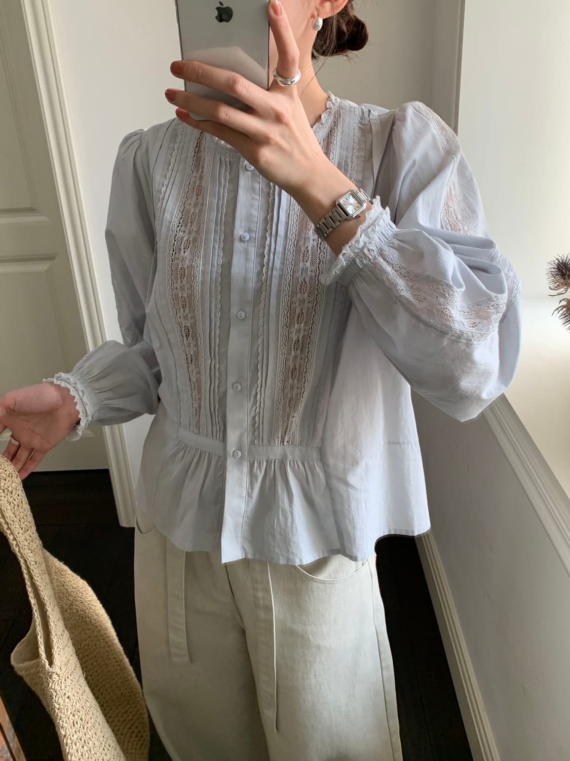 면100 고급 레이스블라우스 상품이미지1