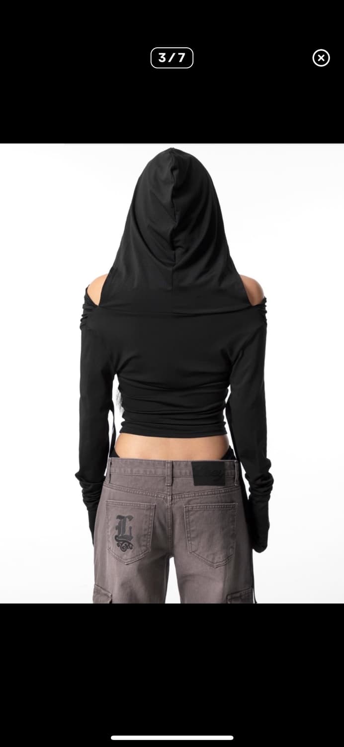 hoodie ribbon drape top black 상품이미지3