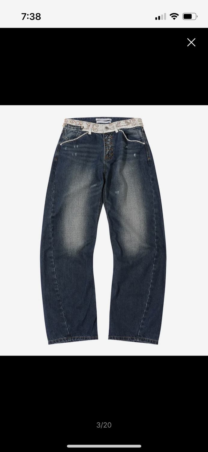 스컬프터Beaded Waist Denim Pants Indigo Blue 상품이미지1