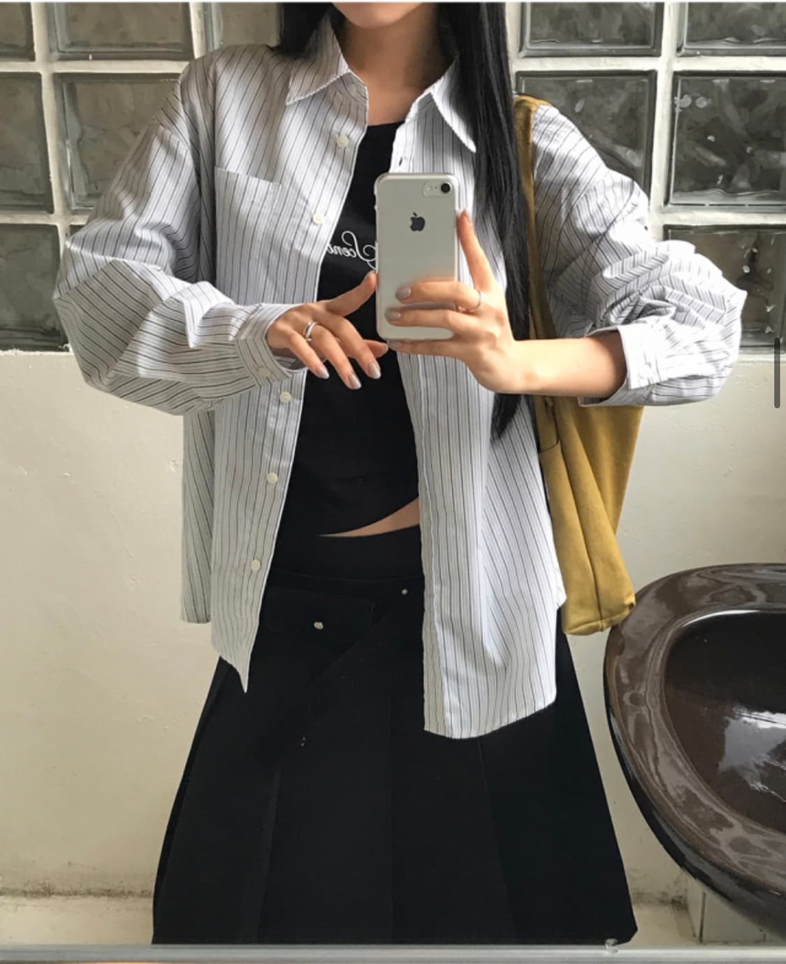 베이델리 오아 스트라이프 레터링 오버핏 셔츠 아이보리 상품이미지4