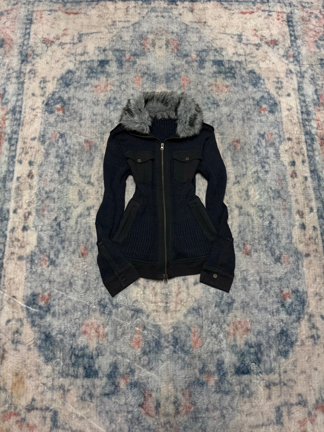 Spinash trimming fur knit zip up 상품이미지1