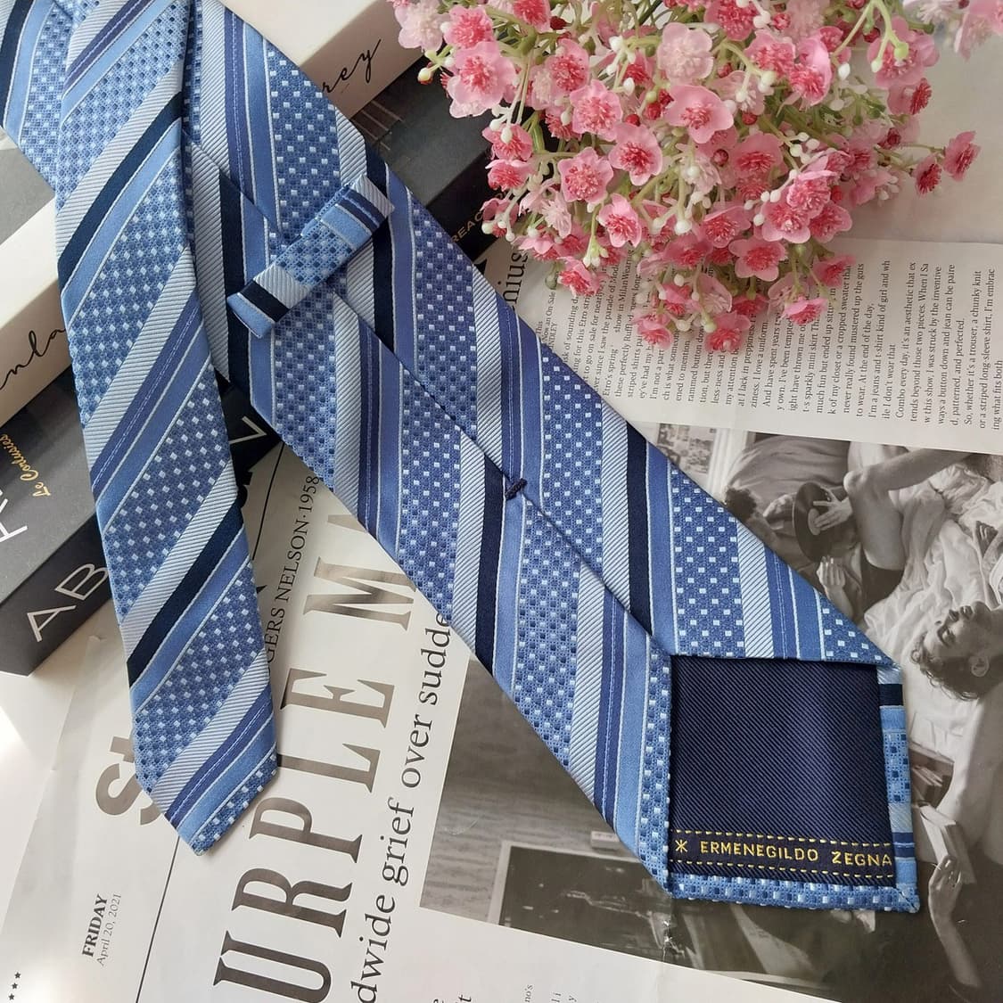 에르메네질도 제냐 블루 스트라이프 넥타이 8.8cm A등급 K2747 상품이미지5