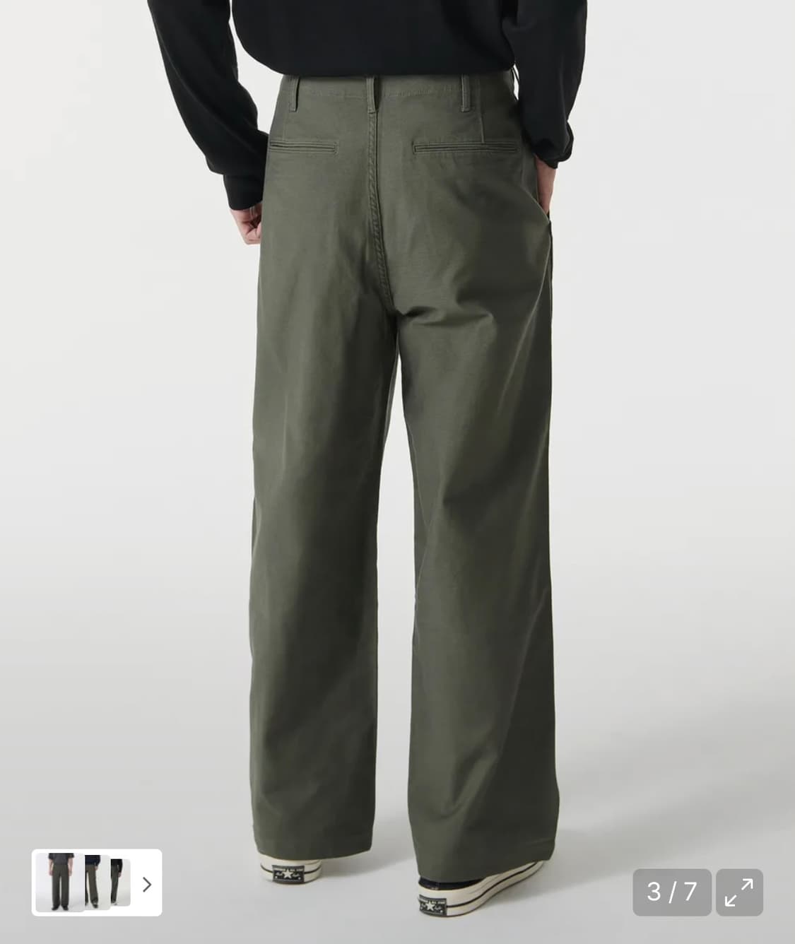 무신사스탠다드 백사틴 와이드 오피서 팬츠 카키 31 상품이미지3