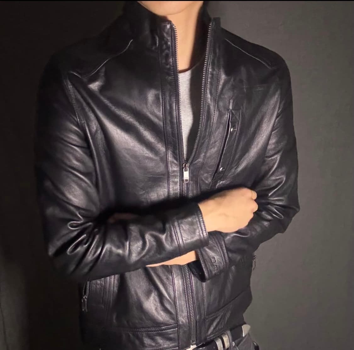 하이넥 레더 자켓 상품이미지3