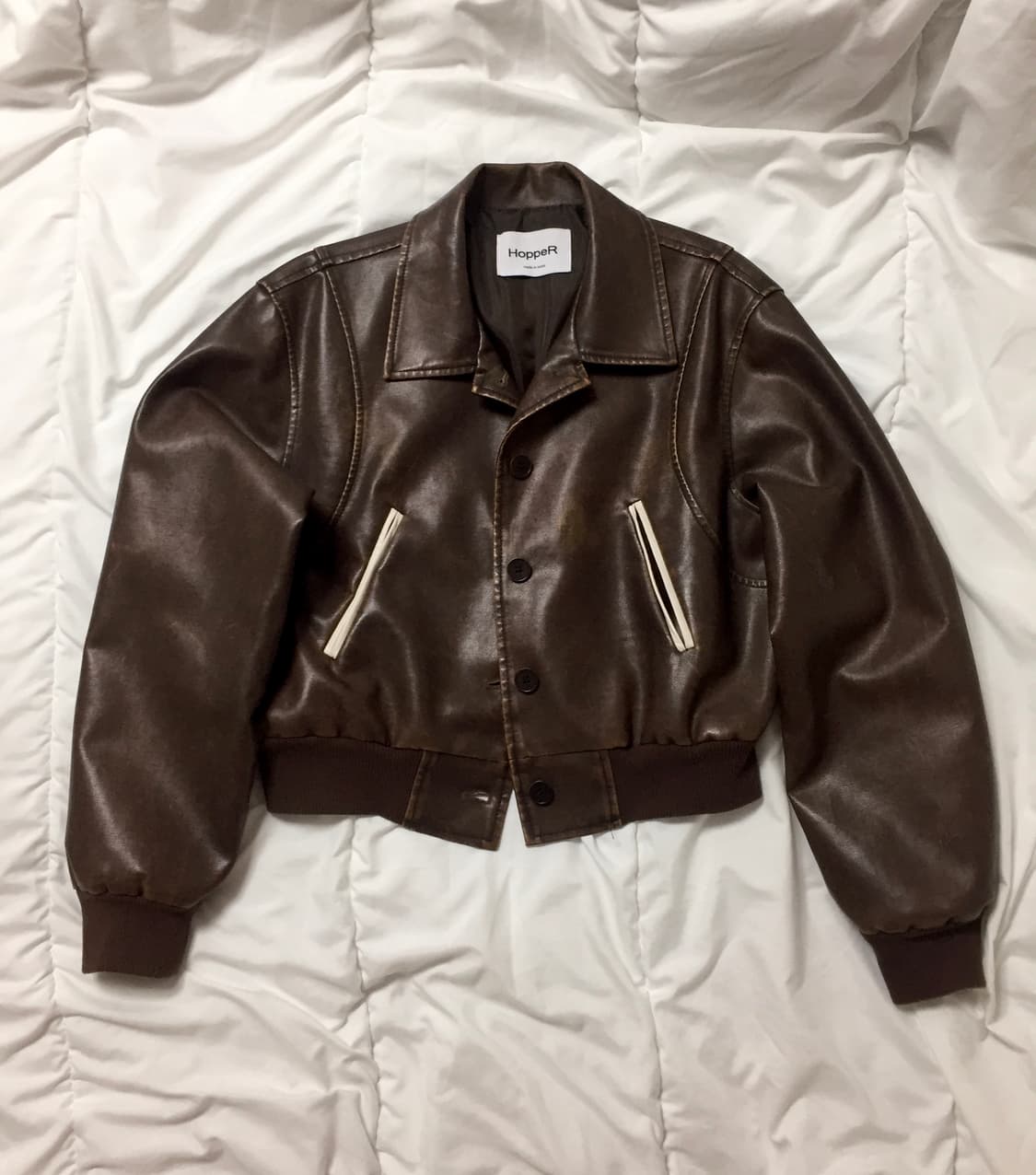 빈티지 워싱 브라운 레더 봄버 자켓 상품이미지2