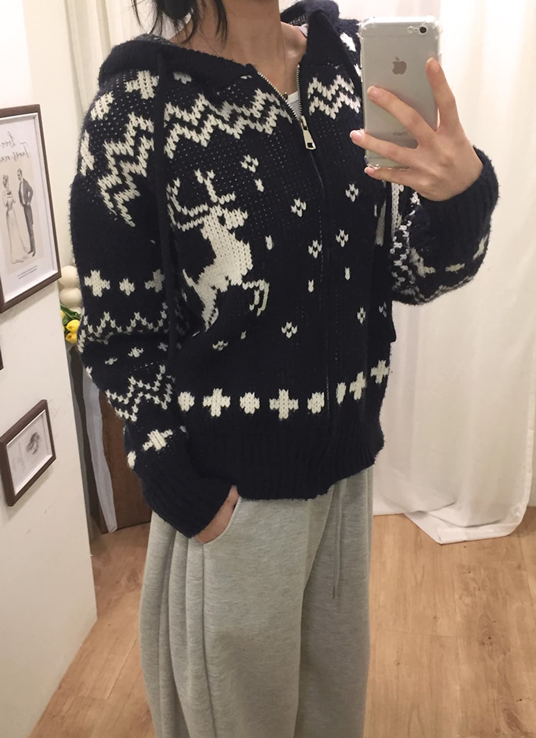 여성 빈티지 노르딕 니트후드집업 100 상품이미지1