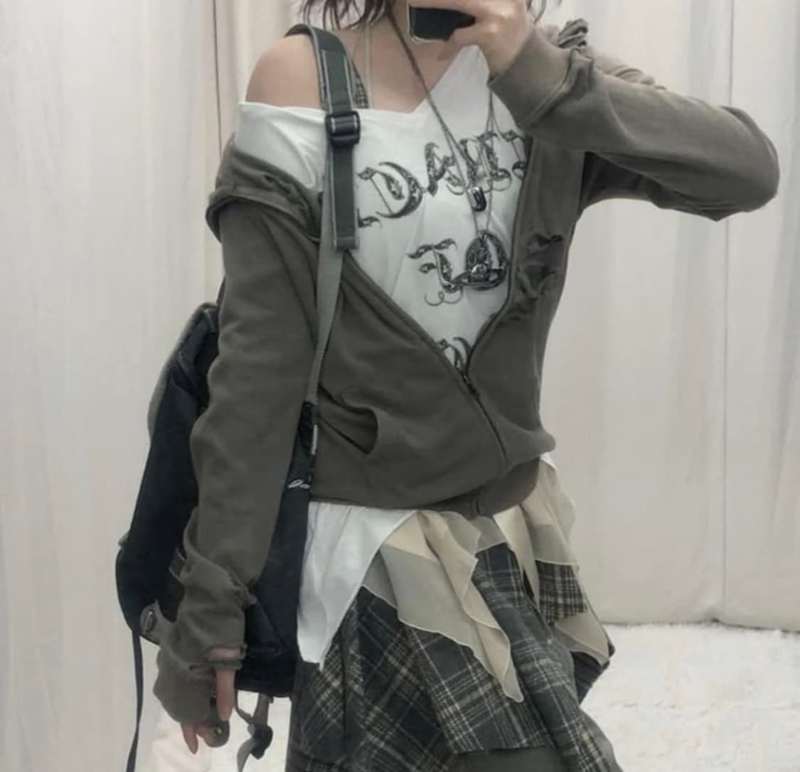 Y2k 펑크 선가든 개대장 와투케 그런지 상의셋 상품이미지1