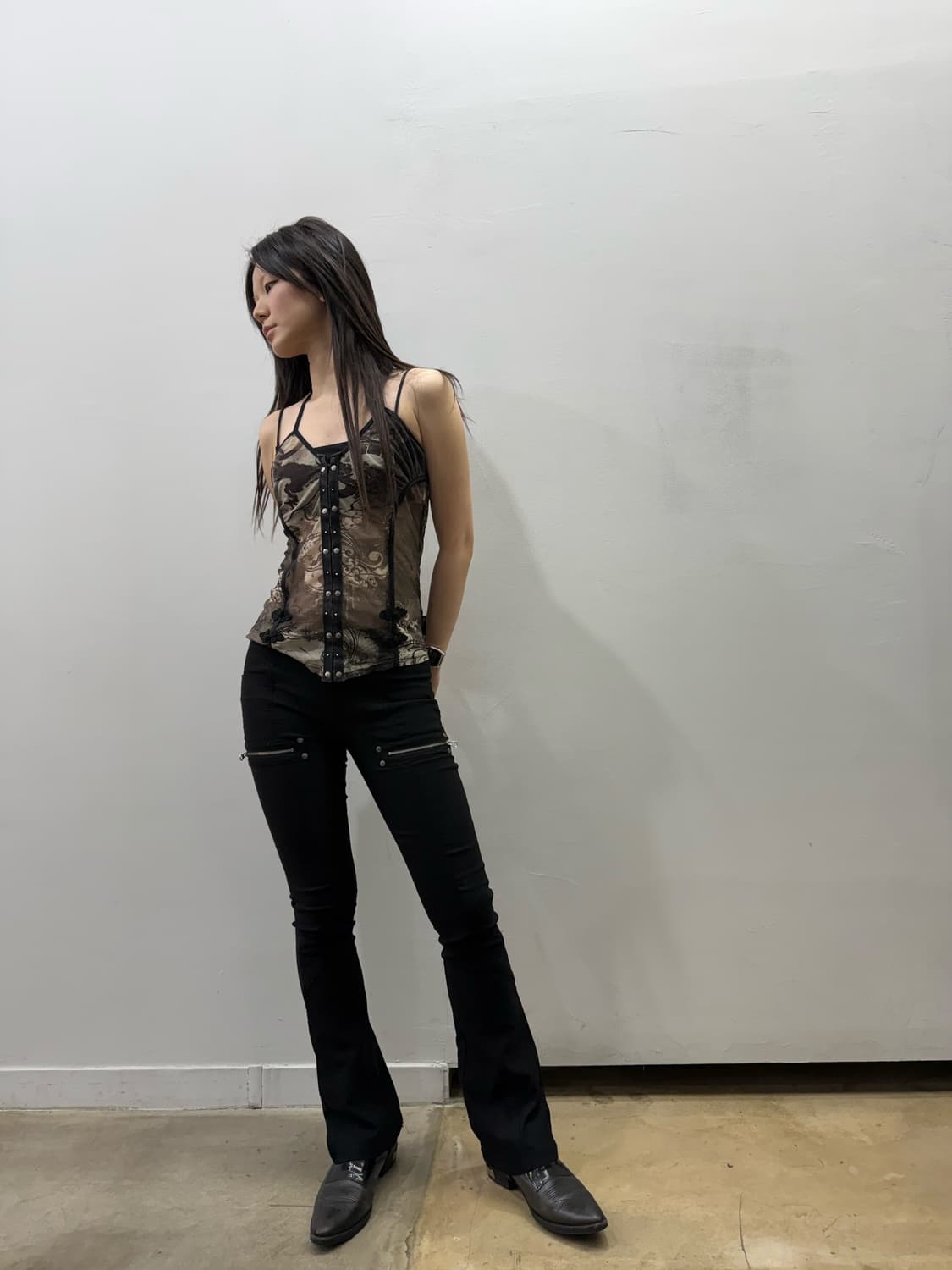 오즈온 고딕 무드 매쉬 부츠컷 팬츠 상품이미지1