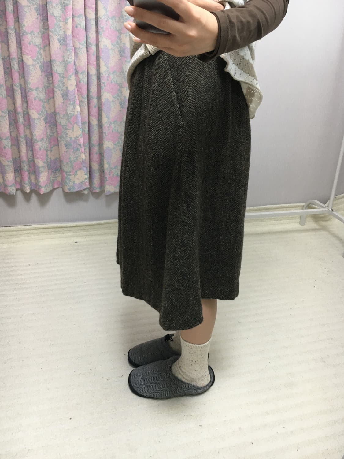 카키-브라운 보카시 울 스커트  상품이미지5