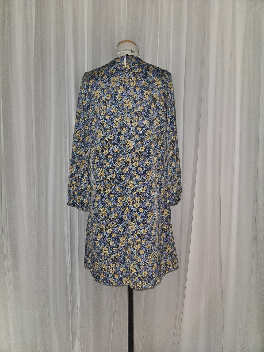 Je chichi 빈티지 블루 골드 플라워 패턴 원피스 상품이미지3