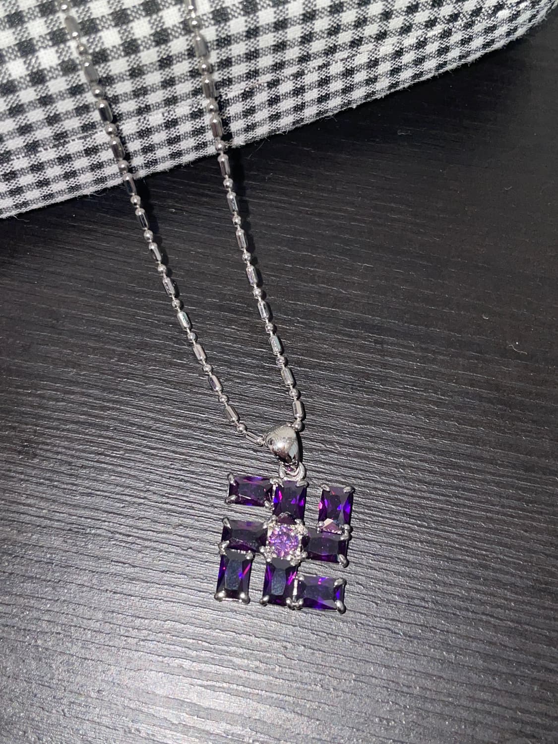 빈티지 오리엔탈 히피 퍼플 큐빅 만자 목걸이 상품이미지1