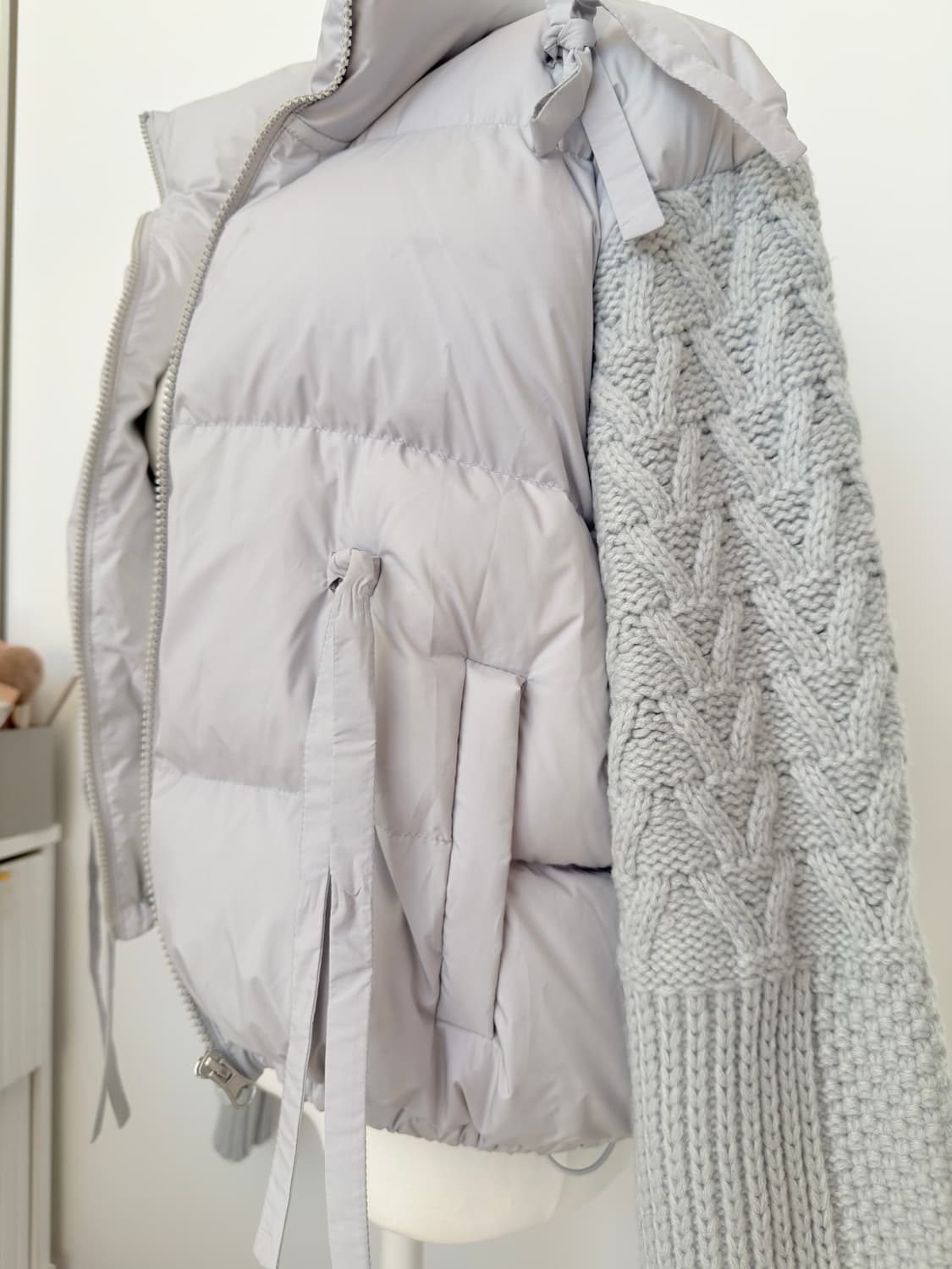 더티스 리본 덕다운 그레이 패딩 상품이미지5