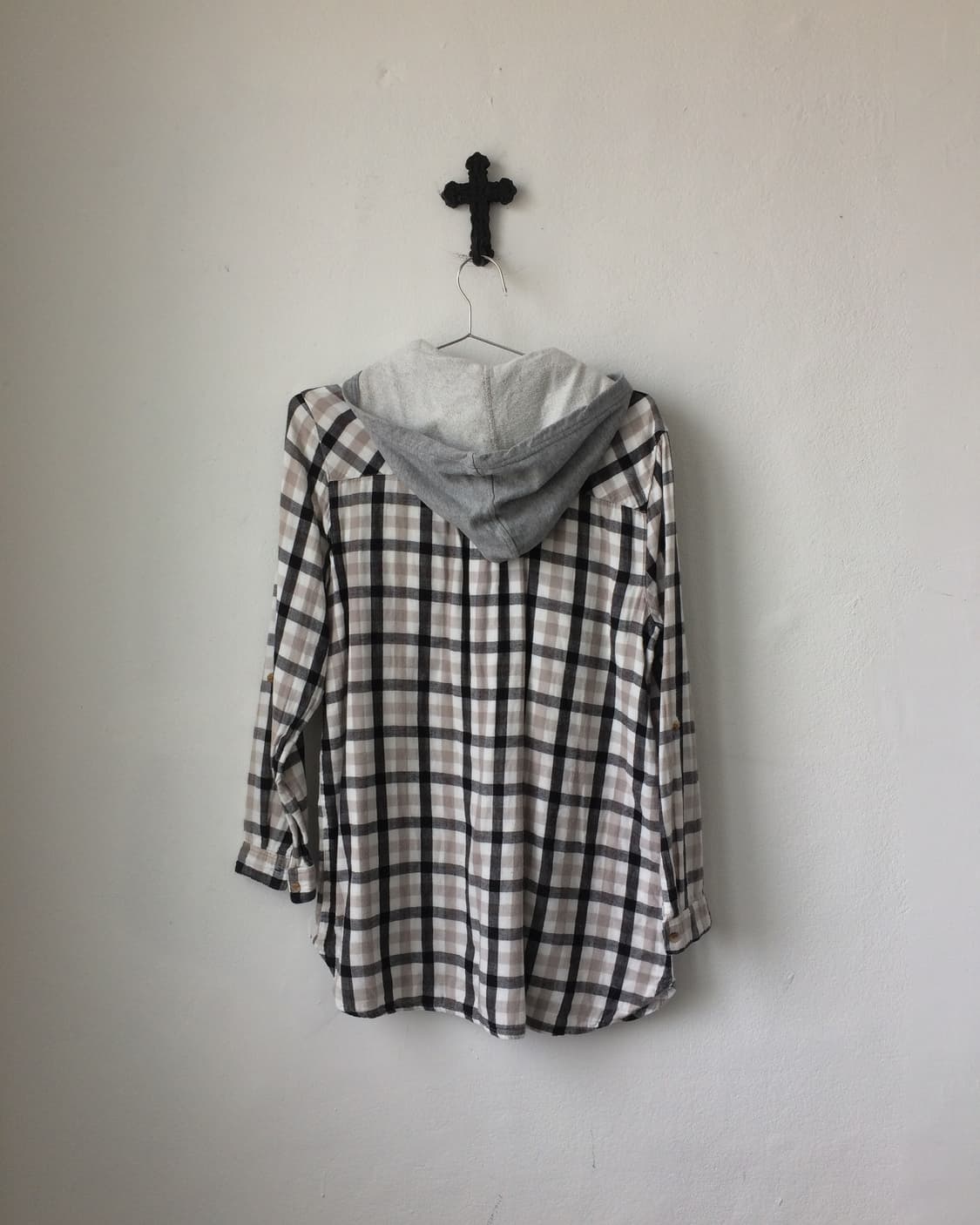 Check pattern hood layered shirt 상품이미지3