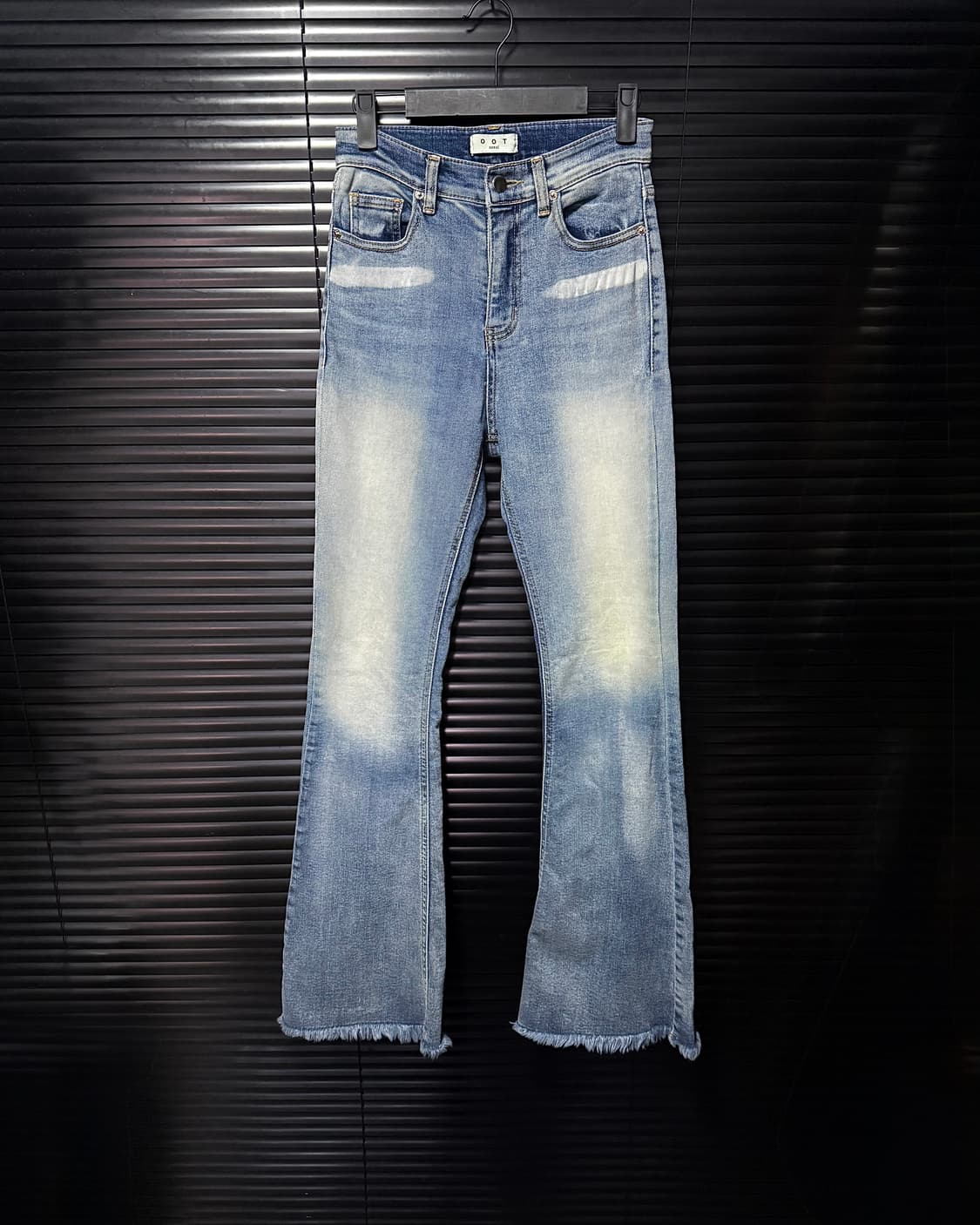 OOT 컷팅 커팅 워싱 데님 부츠컷 플레어진 나팔 바지 프린징 26 흰색 상품이미지1