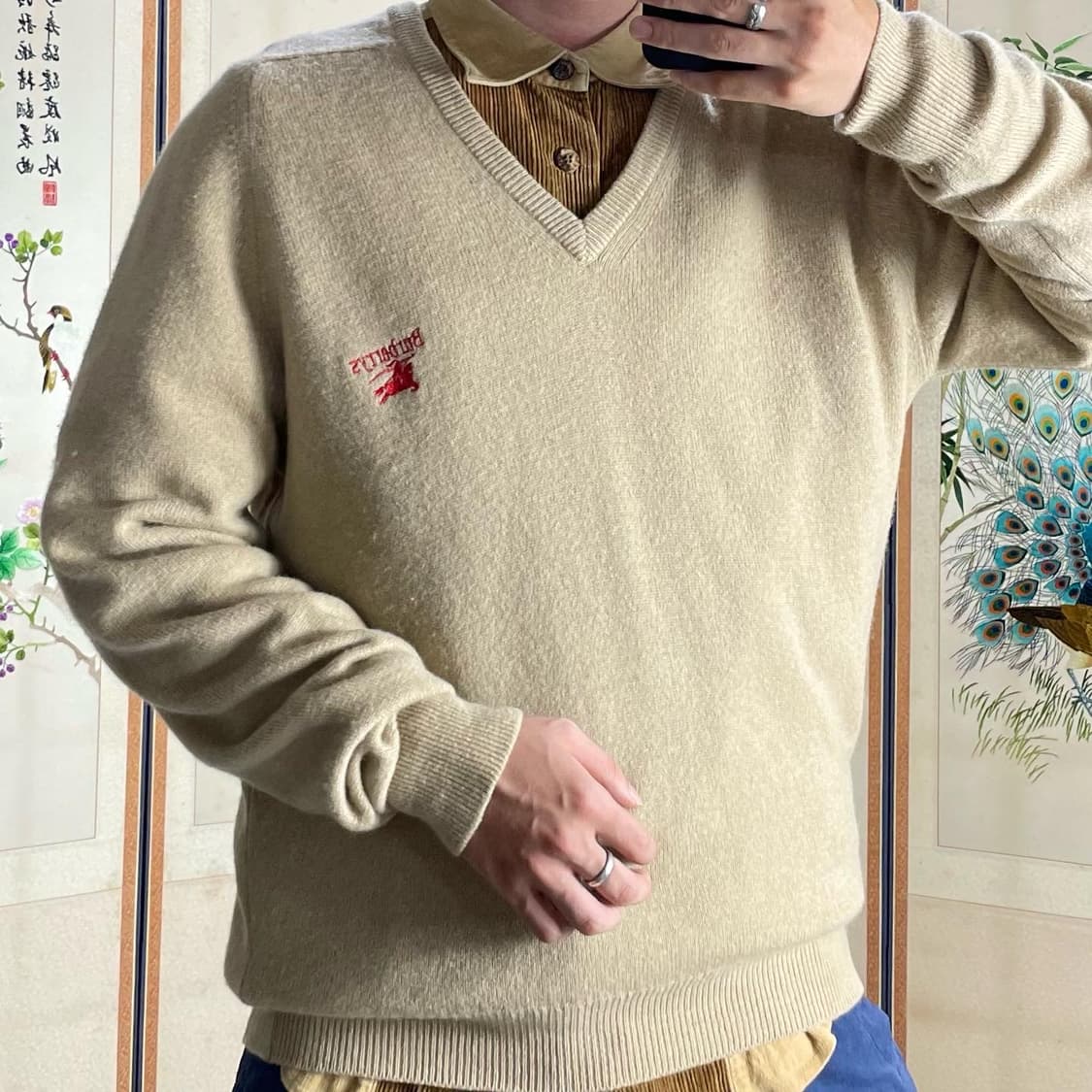 1990s 버버리 Burberry 기마로고 브이넥 니트 상품이미지1