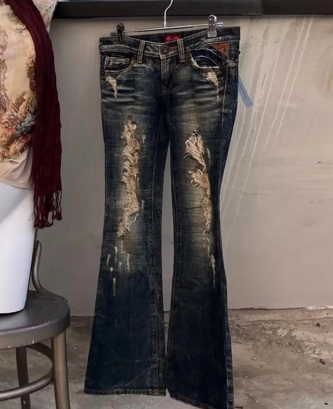 빈티지 오네갸루 데님 데미지 부츠컷 팬츠 찢청 y2k 00s 로우라이즈 상품이미지2