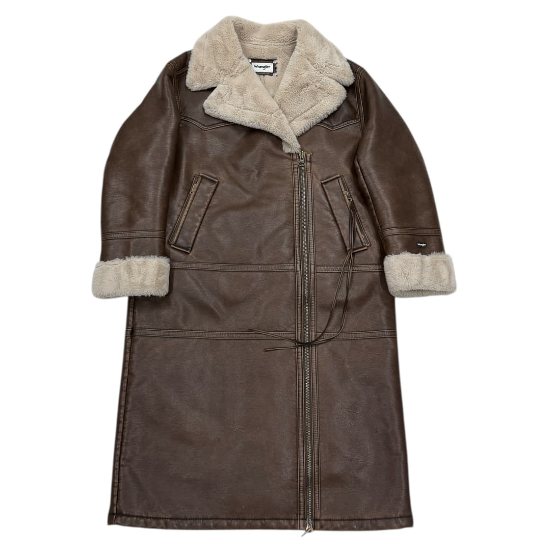 랭글러 브라운 우먼 하이넥 롱 무스탕 자켓 S 상품이미지1