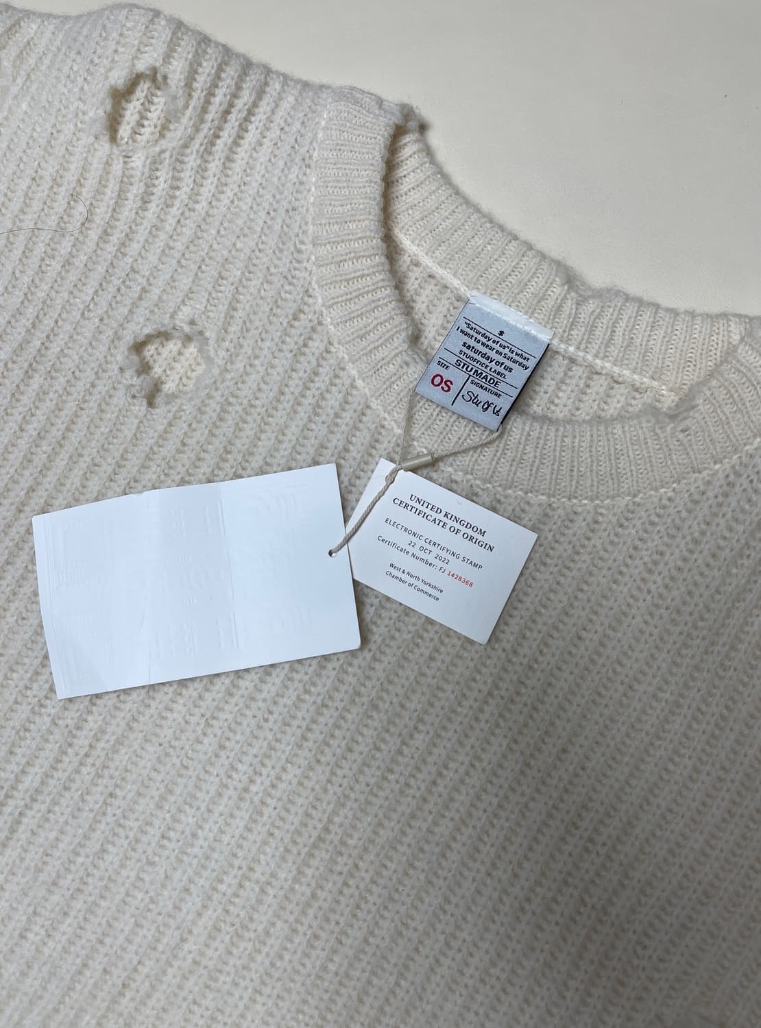 STU (Saturday of us)새상품 디스트로이드 니트 크림 상품이미지3