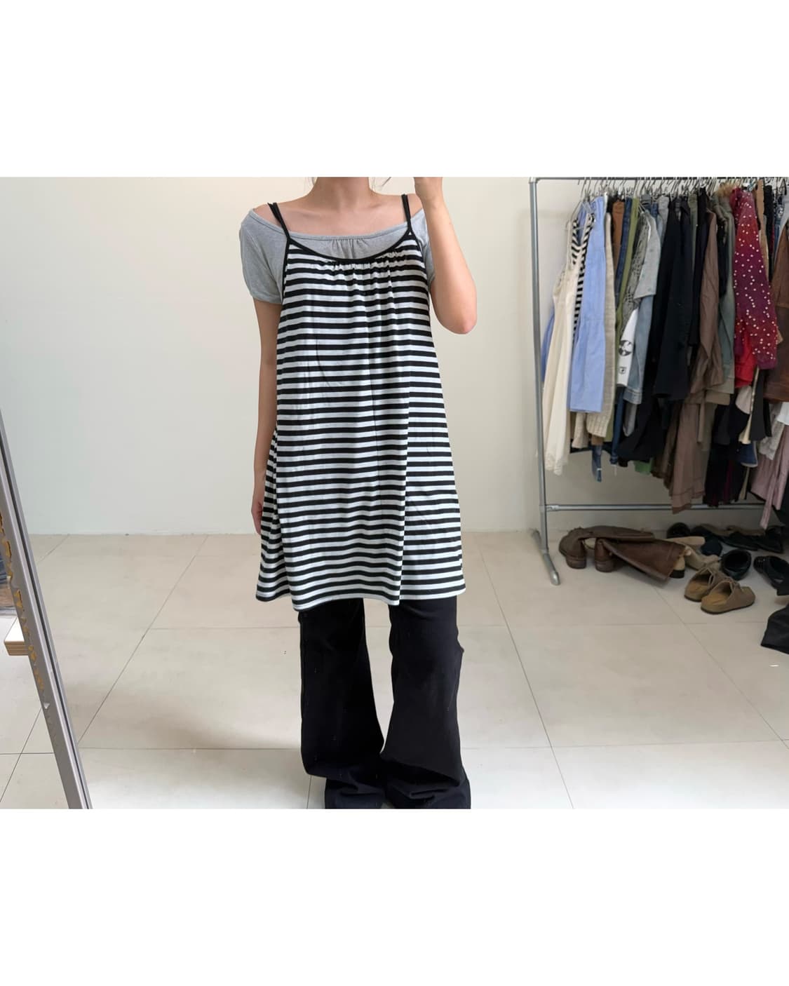 빈티지 스트라이프 슬리브리스 원피스 상품이미지4