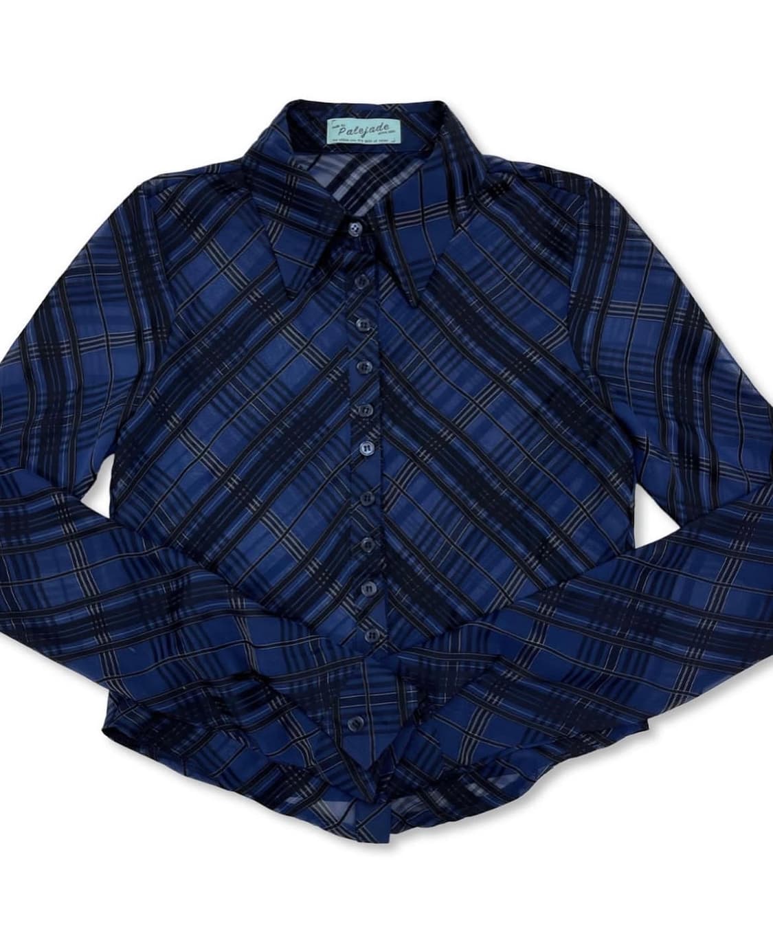 [새상품/M]페일제이드 시스루 체크 셔츠 블라우스 네이비&블랙 상품이미지3