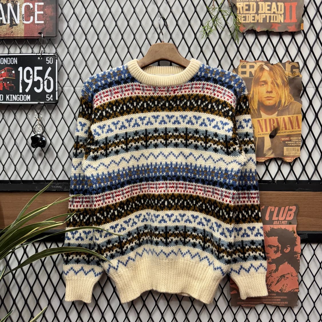 90s JPN VINTAGE 페어아일 니트 스트라이프 패턴 믹스컬러 상품이미지1