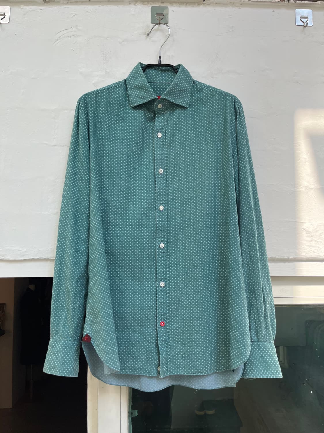 ISAIA 이태리 민트 코튼 폴카닷 셔츠 IT38 상품이미지1
