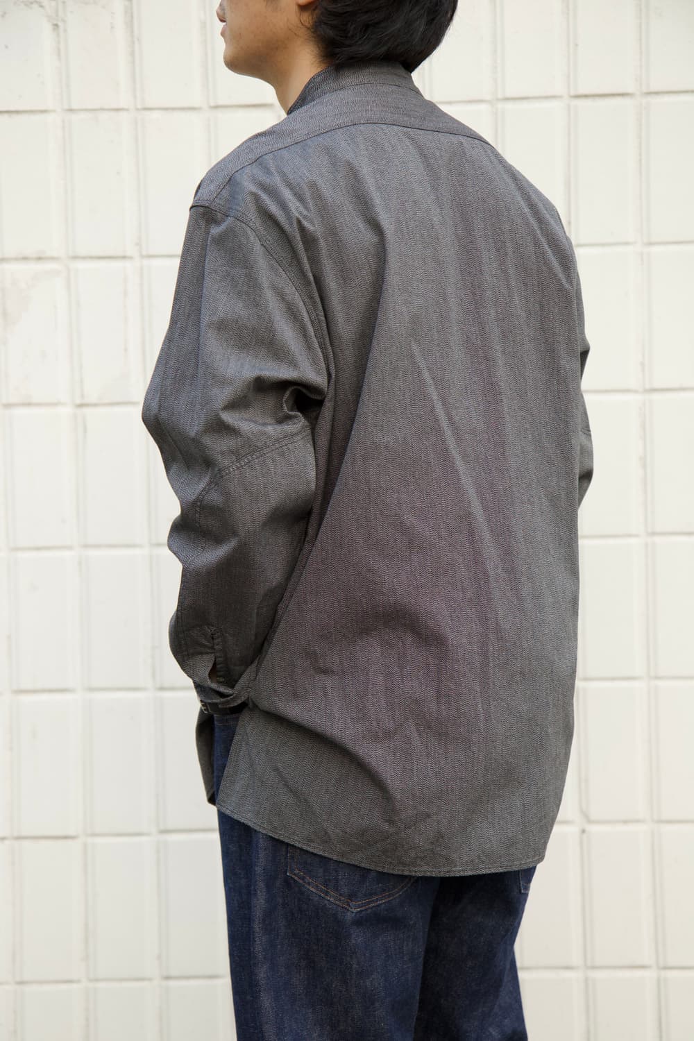 BLURHMS ROOTSTOCK 클래식 샴브레이 밴드칼라 워크셔츠 트위스 상품이미지10