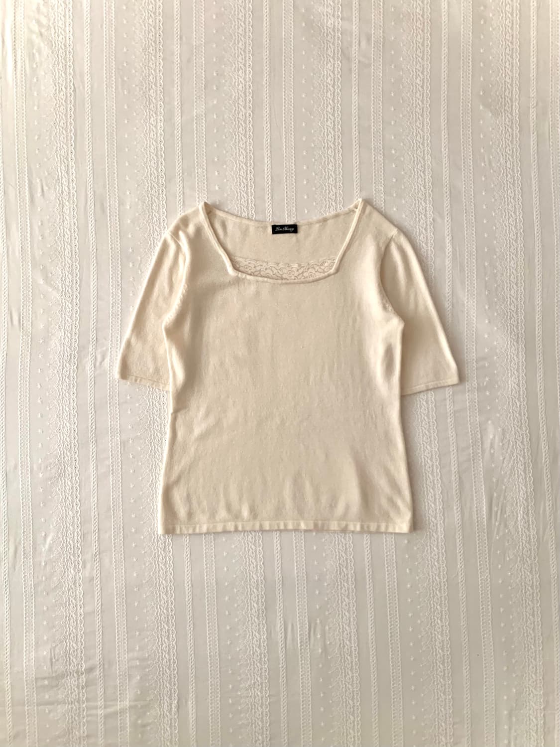 아이보리 스퀘어넥 레이스 반팔 니트 상품이미지1