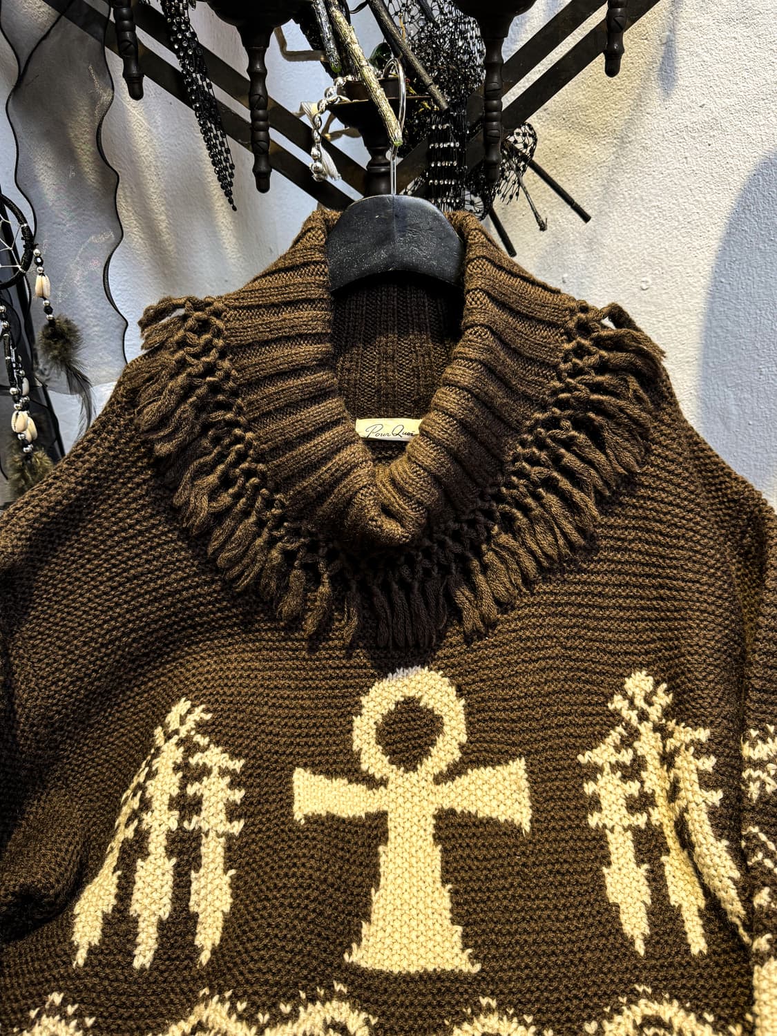 Ethnic Ankh Wool Poncho Knit 상품이미지7