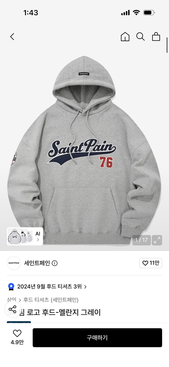 세인트페인 후드티 상품이미지1