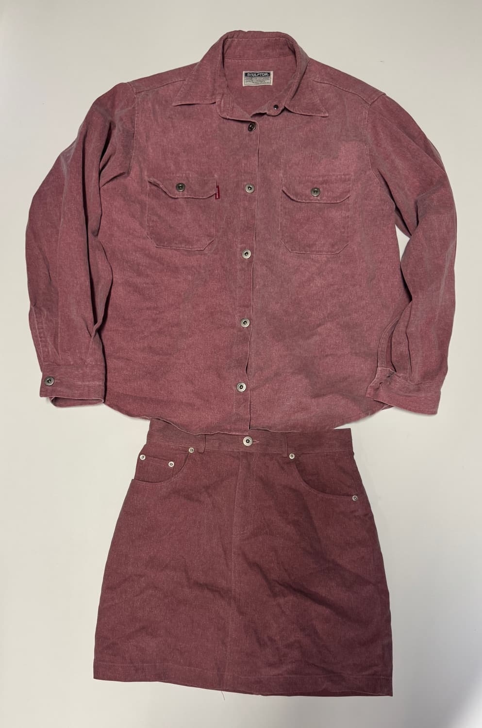 정품!! 스컬프터 오버핏 핑크 셔츠 스커트 셋업 상품이미지1