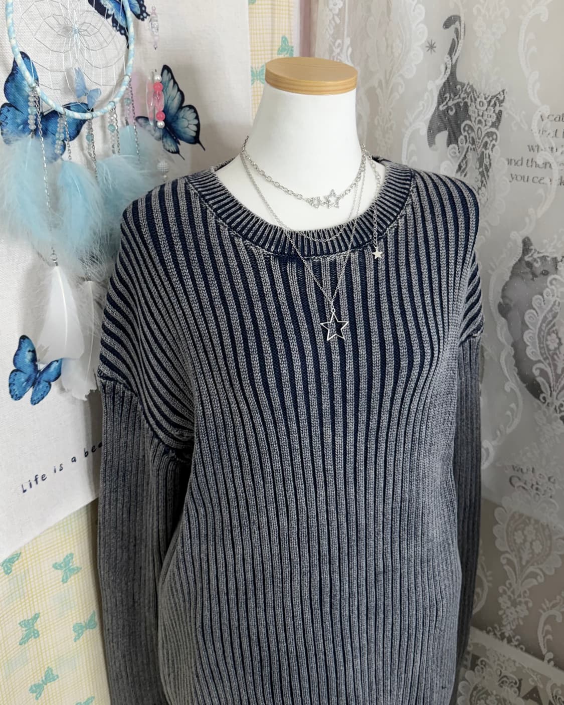 블루 그레이 워머 골지 니트 상품이미지4