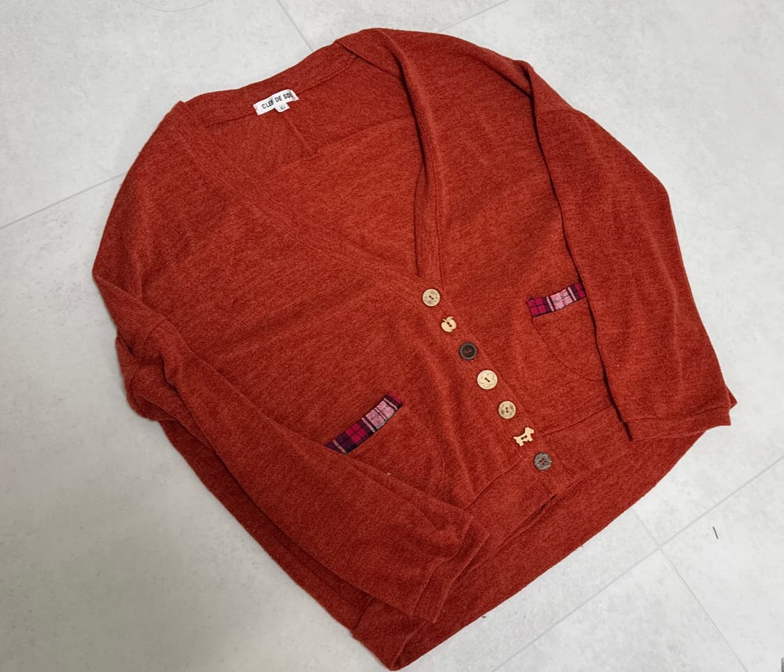 빈티지 강아지/사과 단추 가디건  상품이미지2
