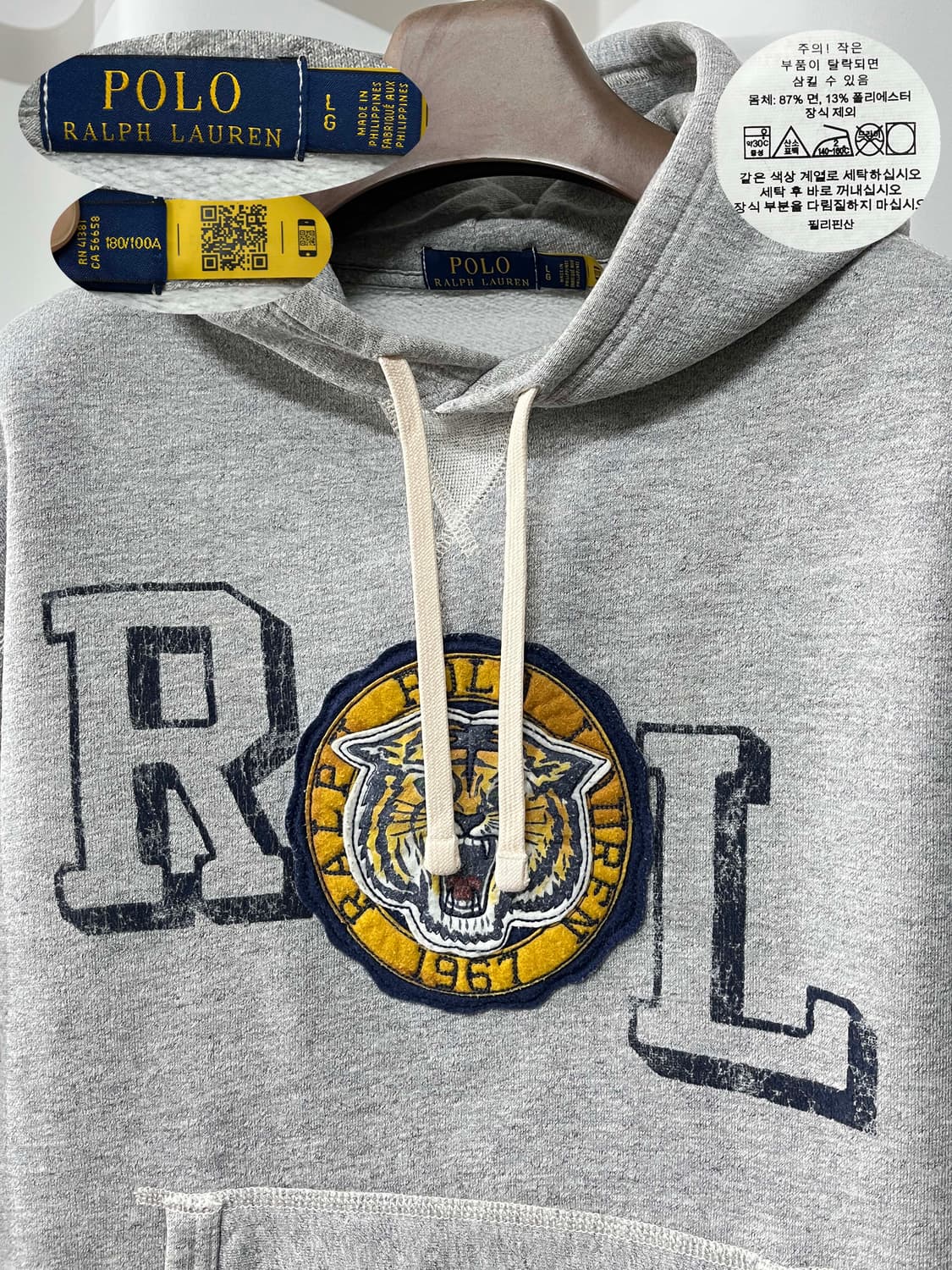 폴로 랄프로렌 멜란지그레이 타이거 패치 스웻 후드티 상품이미지4