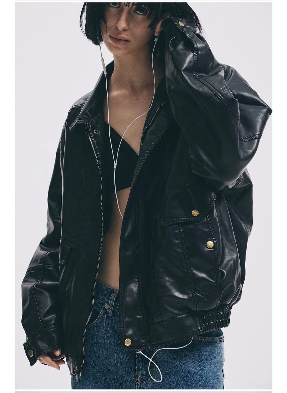 포허 forher 레더 패딩 점퍼 자켓 빈티지 블랙 상품이미지3