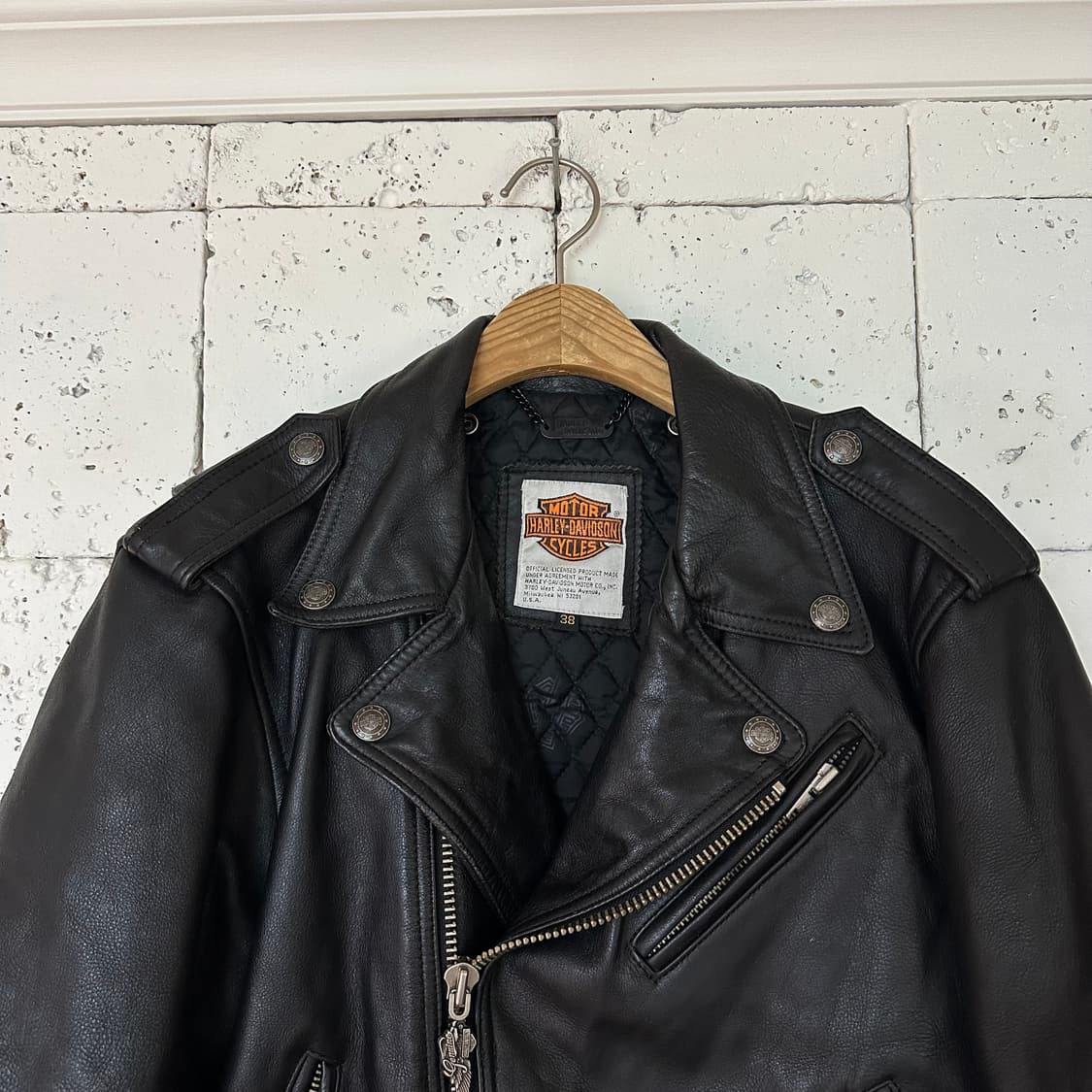 38 할리데이비슨 가죽 라이더자켓 블랙 상품이미지2