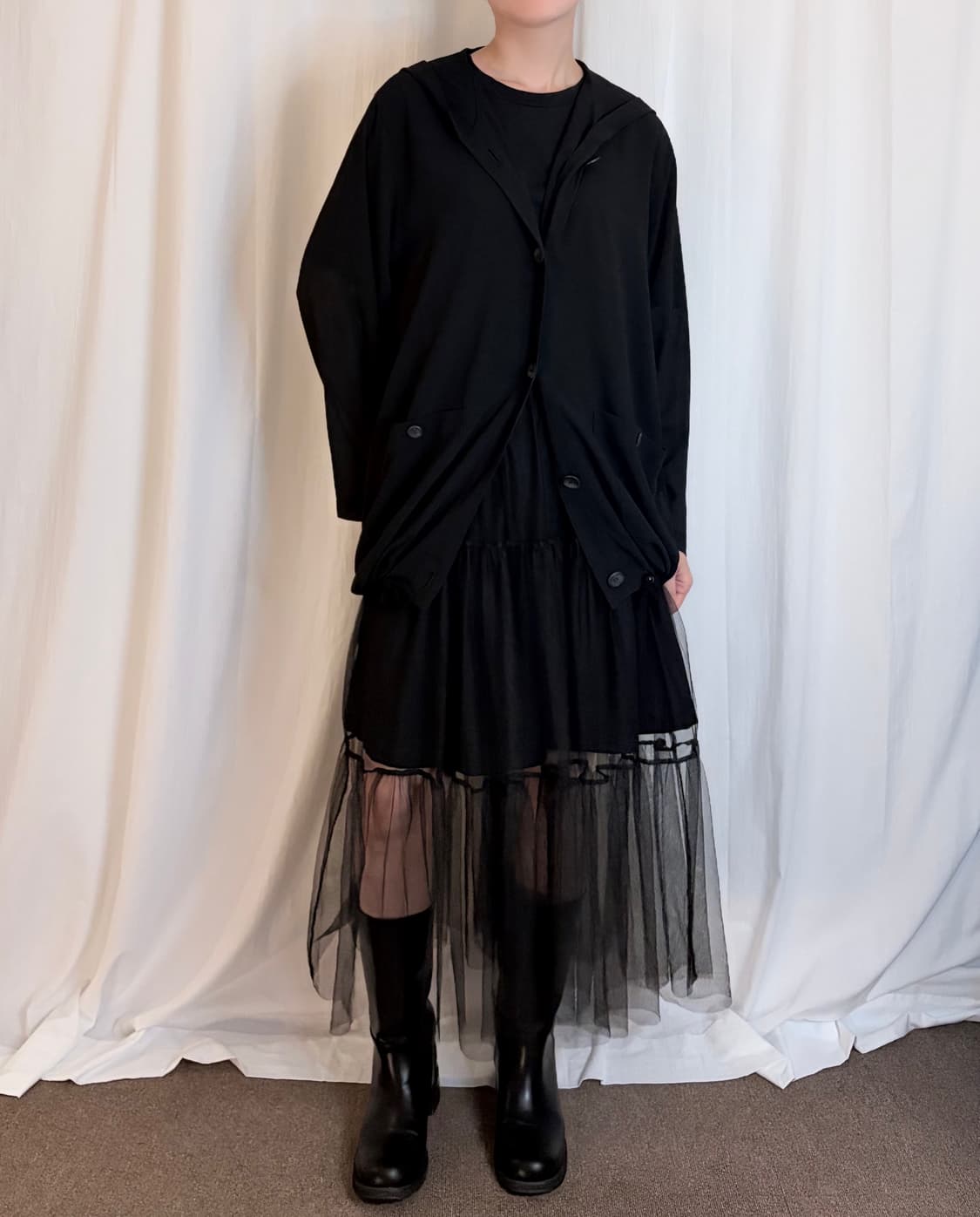 Sheer Hooded Jacket - Black 상품이미지2