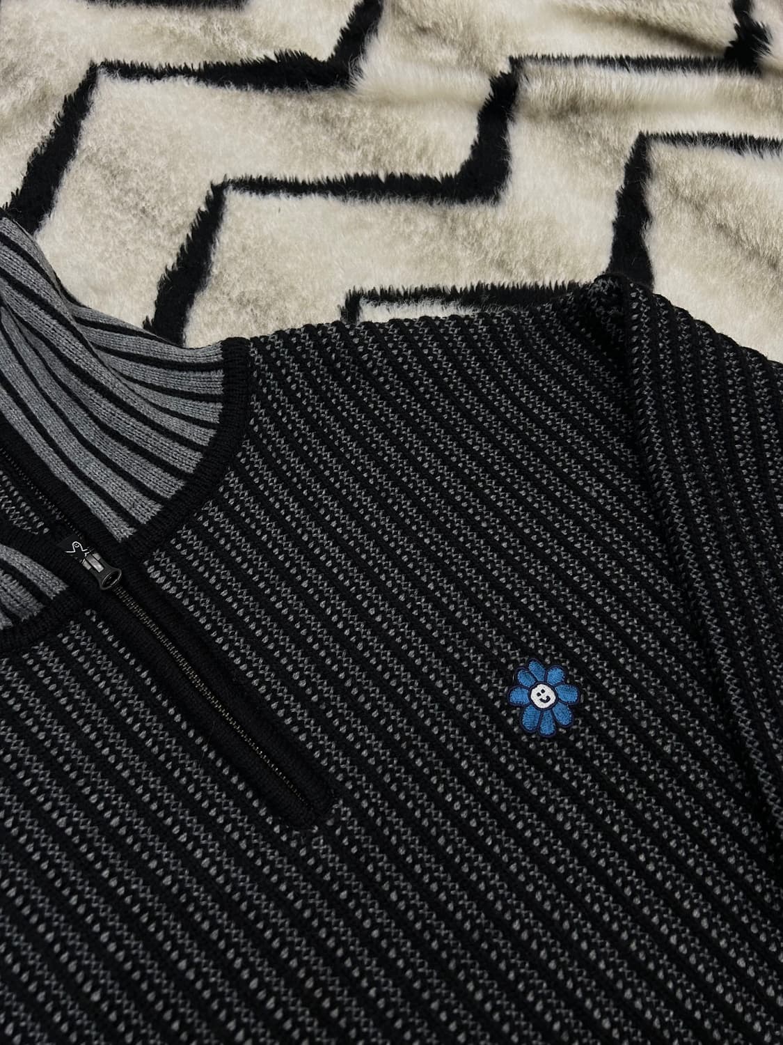 [XL]와릿이즌 하프집업 헤비 케이블 니트/블랙그레이 상품이미지1