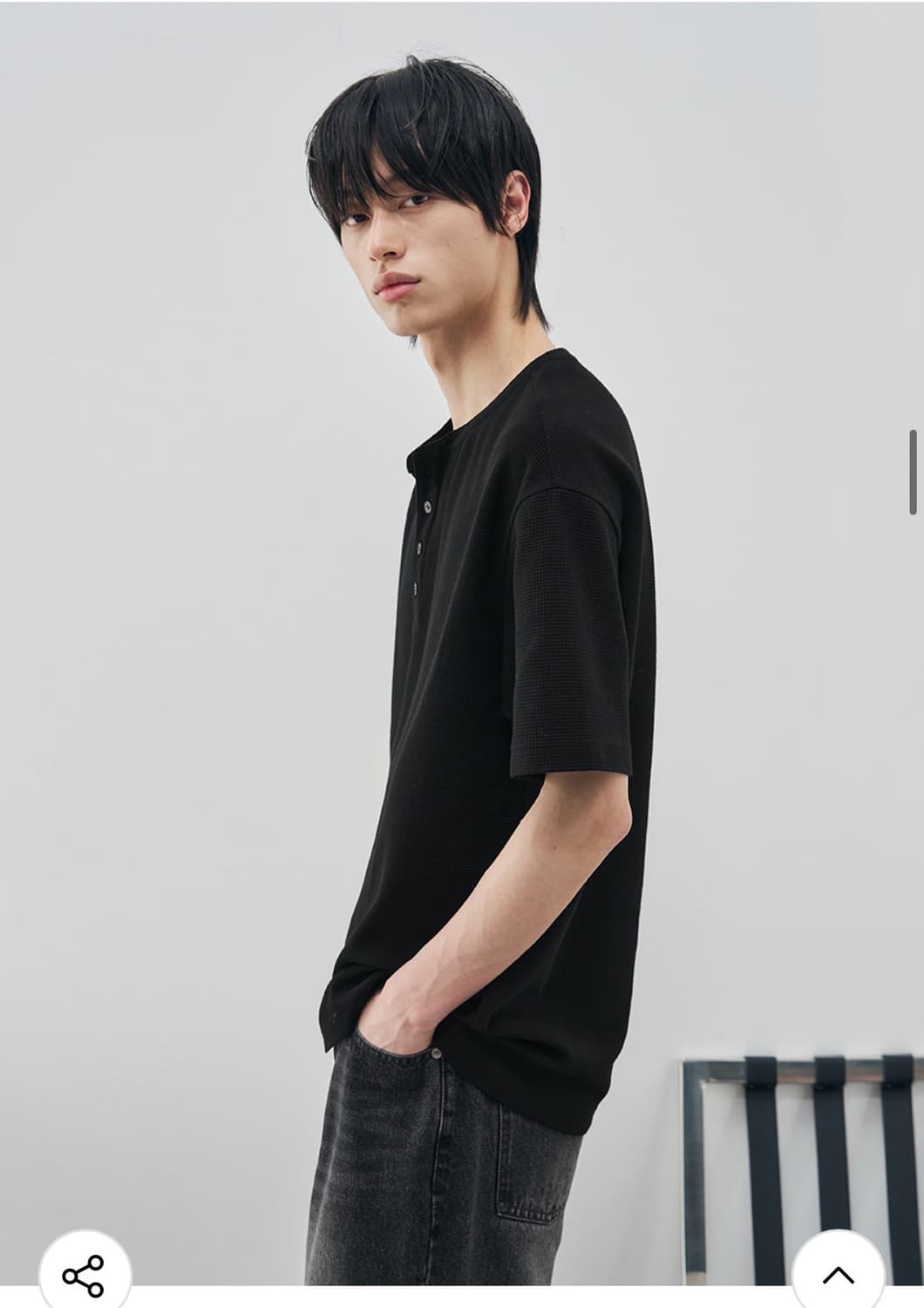 (새상품)(L) 드로우핏 와플 헨리넥 하프 티셔츠 [BLACK] 반팔 상품이미지6
