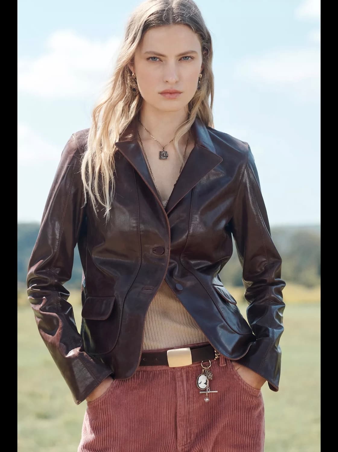 S(KR 55) 자라 리미티드 에디션 100% 가죽 크롭 블레이저 상품이미지1