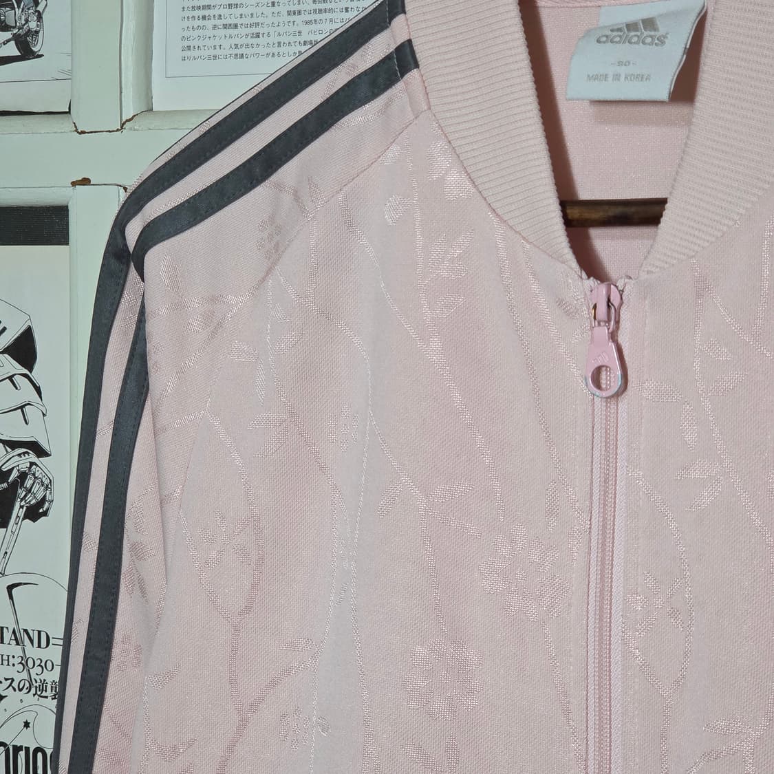 아디다스 딸기우유 핑크 차콜 자카드 져지 집업 상품이미지3