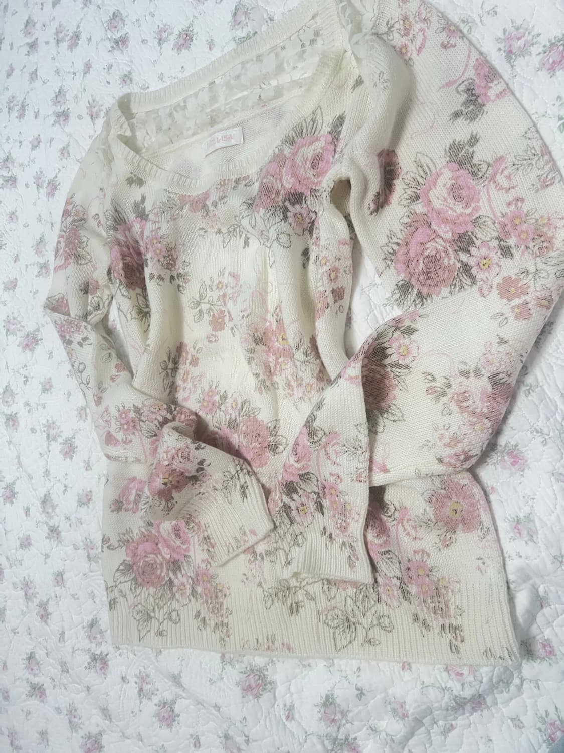 리즈리사 플라워 레이스 시스루 니트 대대장 상품이미지2