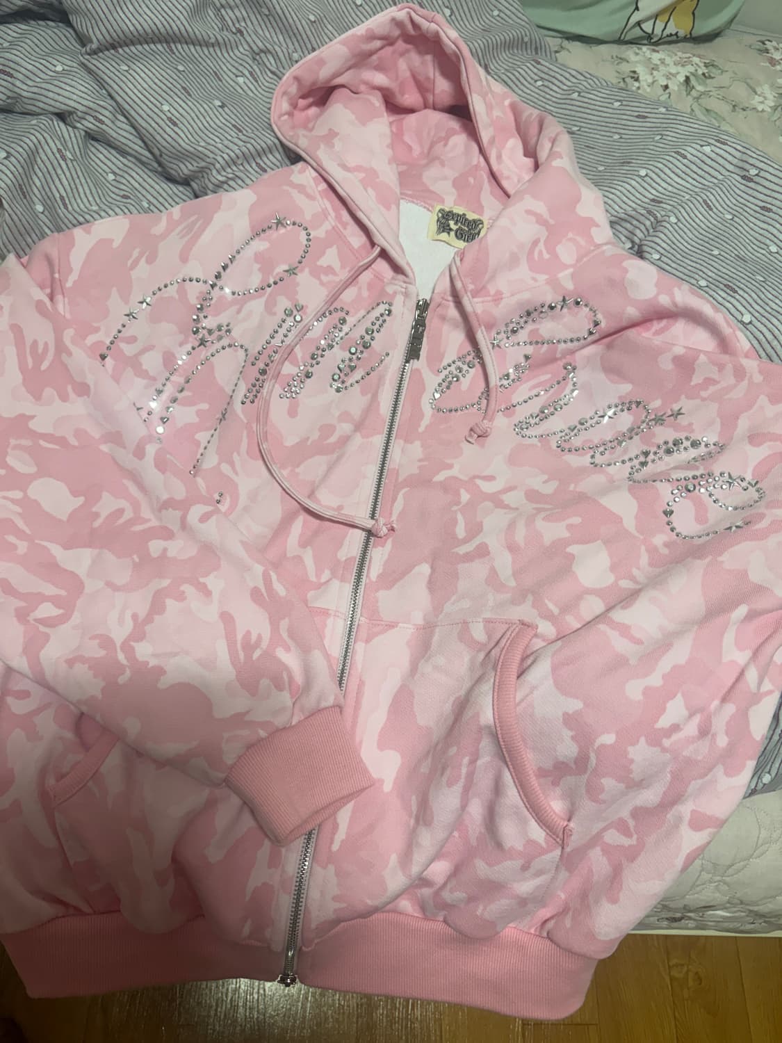 익스파이어드걸 라인스톤 후드집업 핑크카모 상품이미지2