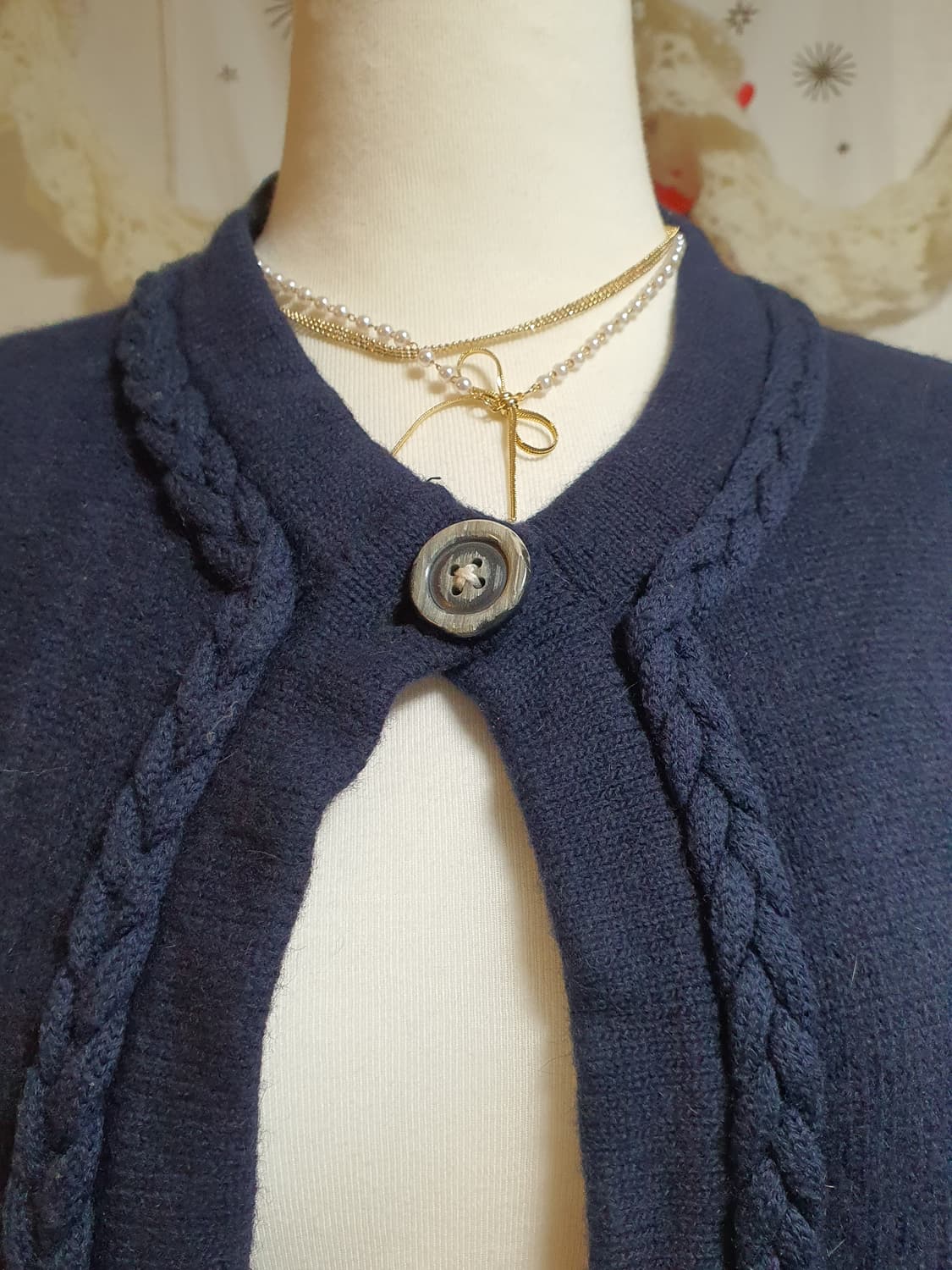 [빈티지] 네이비색 꽈배기 니트 가디건 비앙카 가디건 상품이미지2