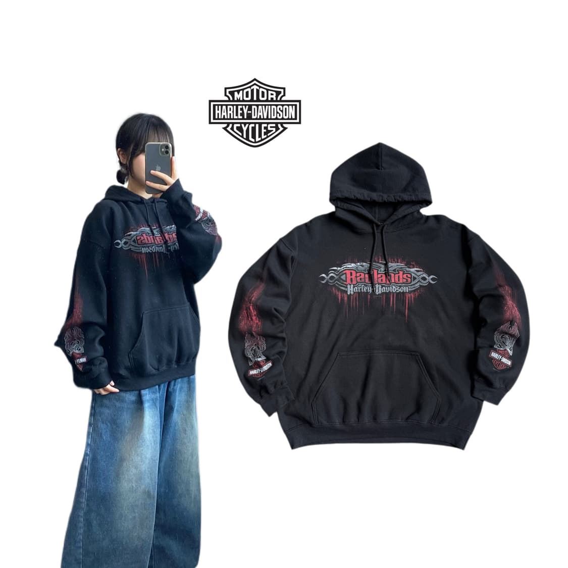 할리데이비슨 배드랜드스 트라이벌 펑크 후드티 블랙 상품이미지1